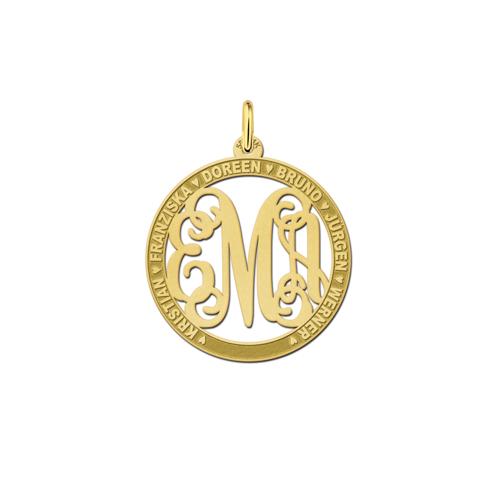 Gold Monogram Pendant with Names, Medium