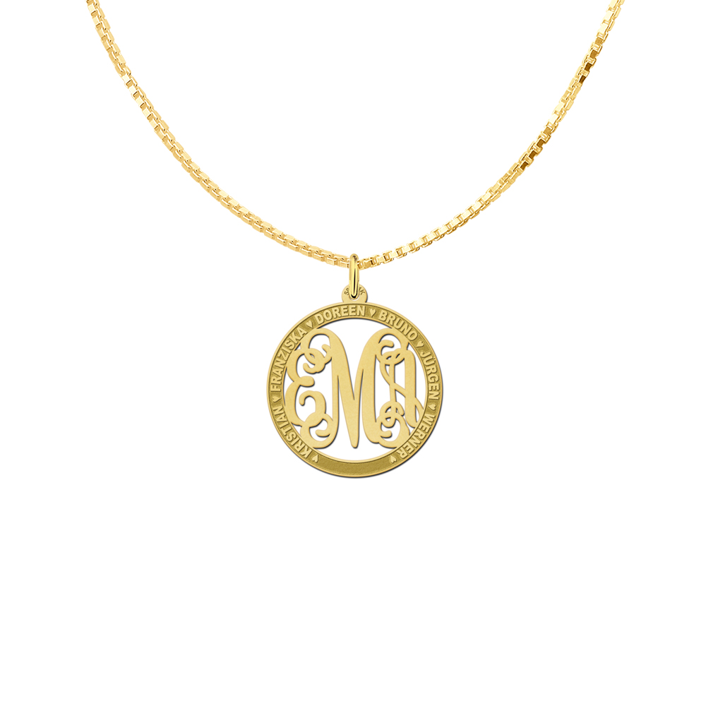 Gold Monogram Pendant with Names, Medium