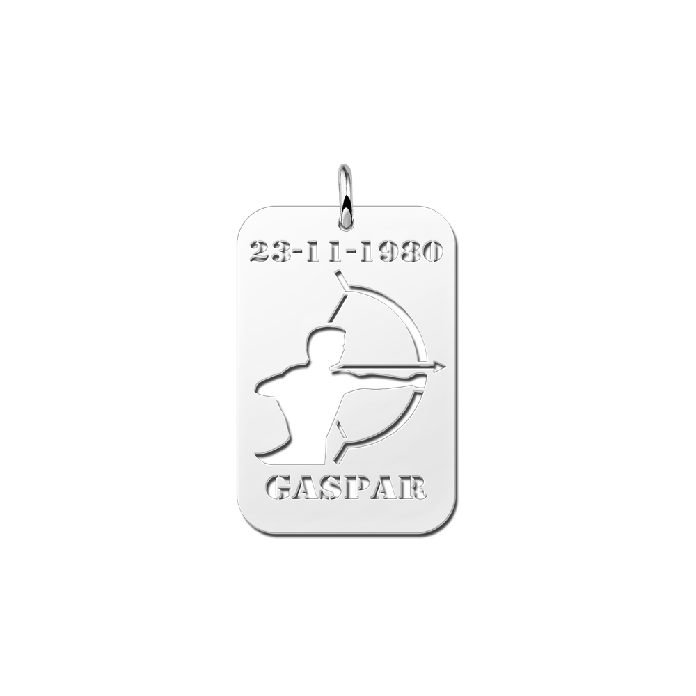 Silver Zodiac Pendant Sagittarius with Date and Name Engraving