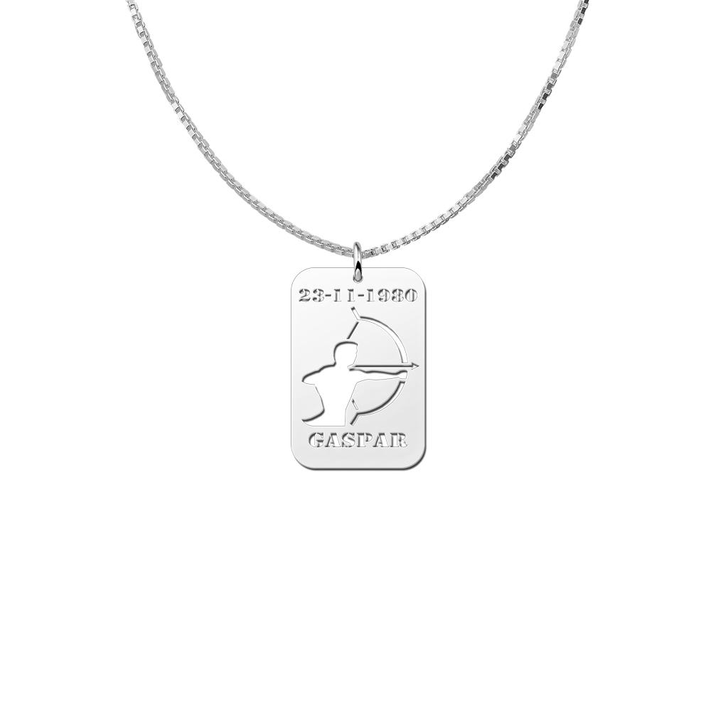 Silver Zodiac Pendant Sagittarius with Date and Name Engraving