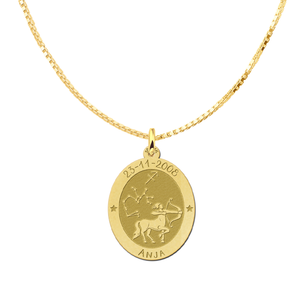 Golden oval zodiac pendant Pisces