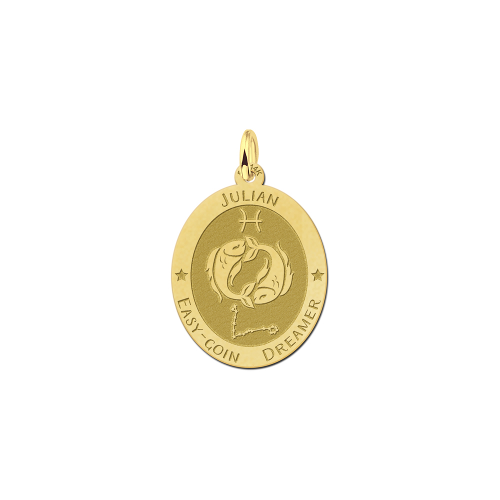 Golden oval zodiac pendant Pisces