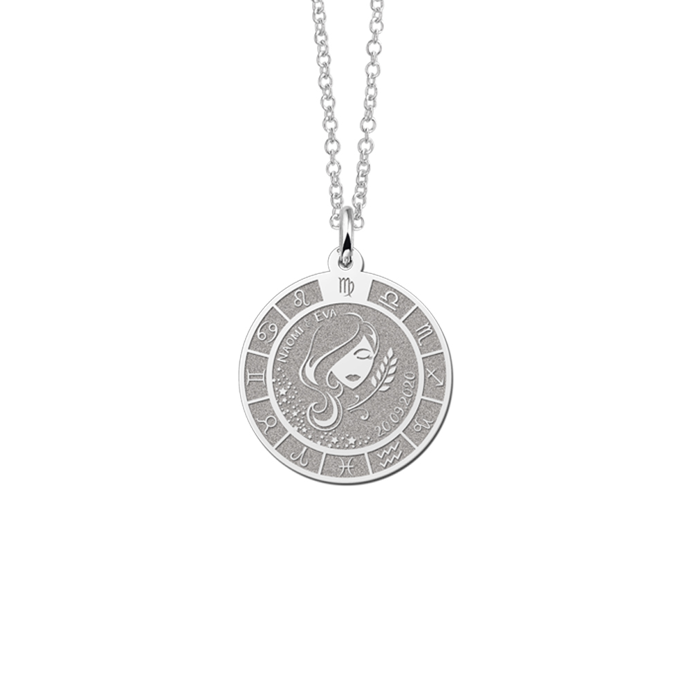 Silver round pendant zodiac virgo