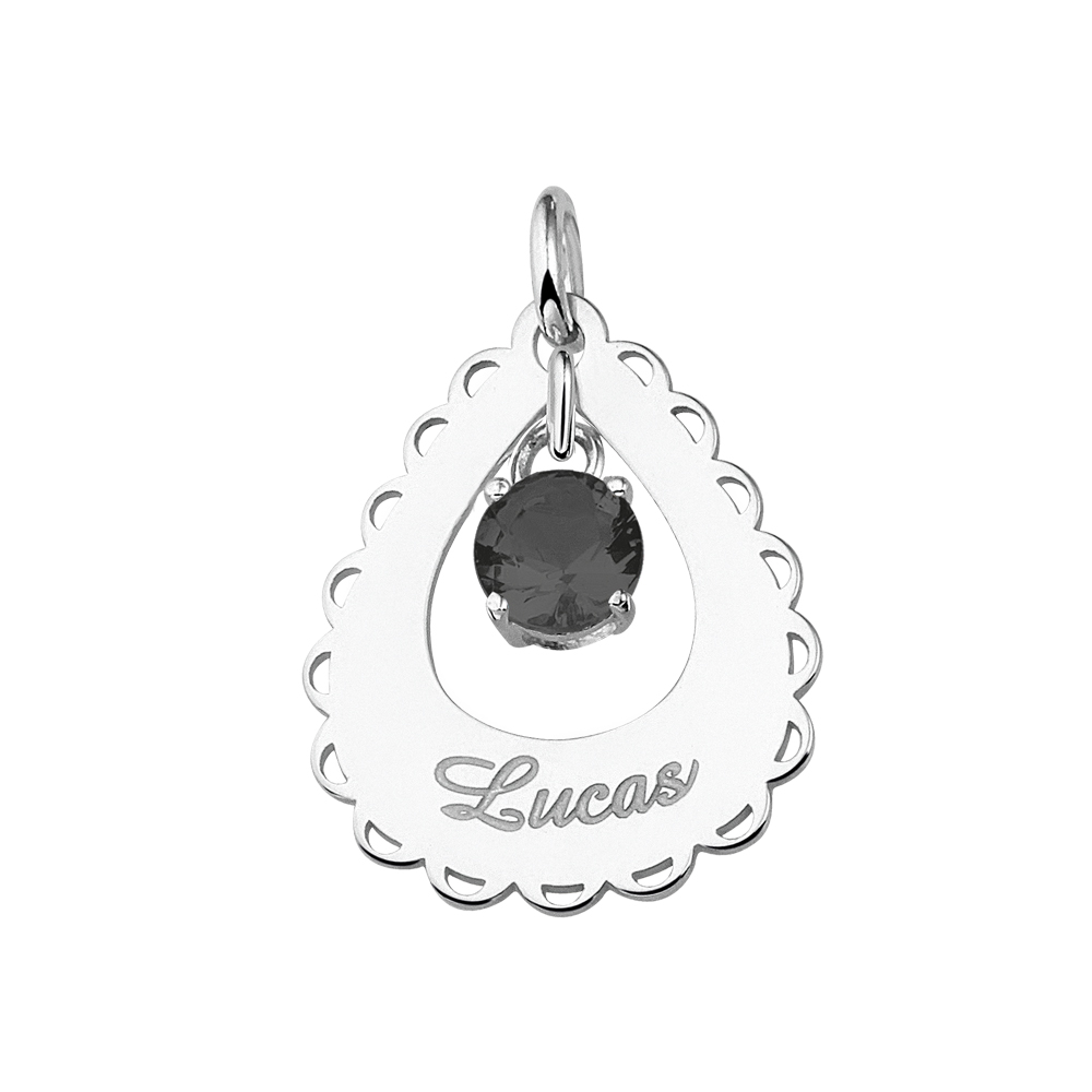 Silver pendant teardrop lace cubic zirconia