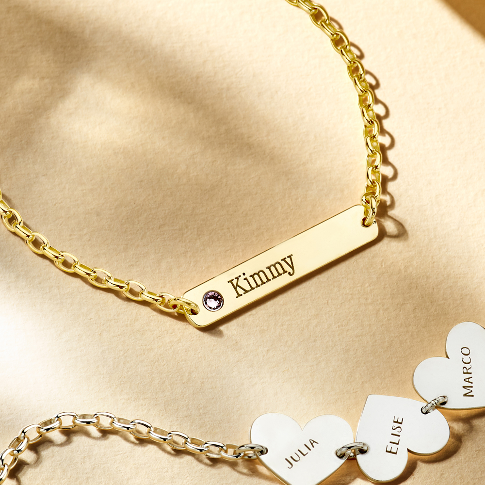 Golden name bracelet with birthstone