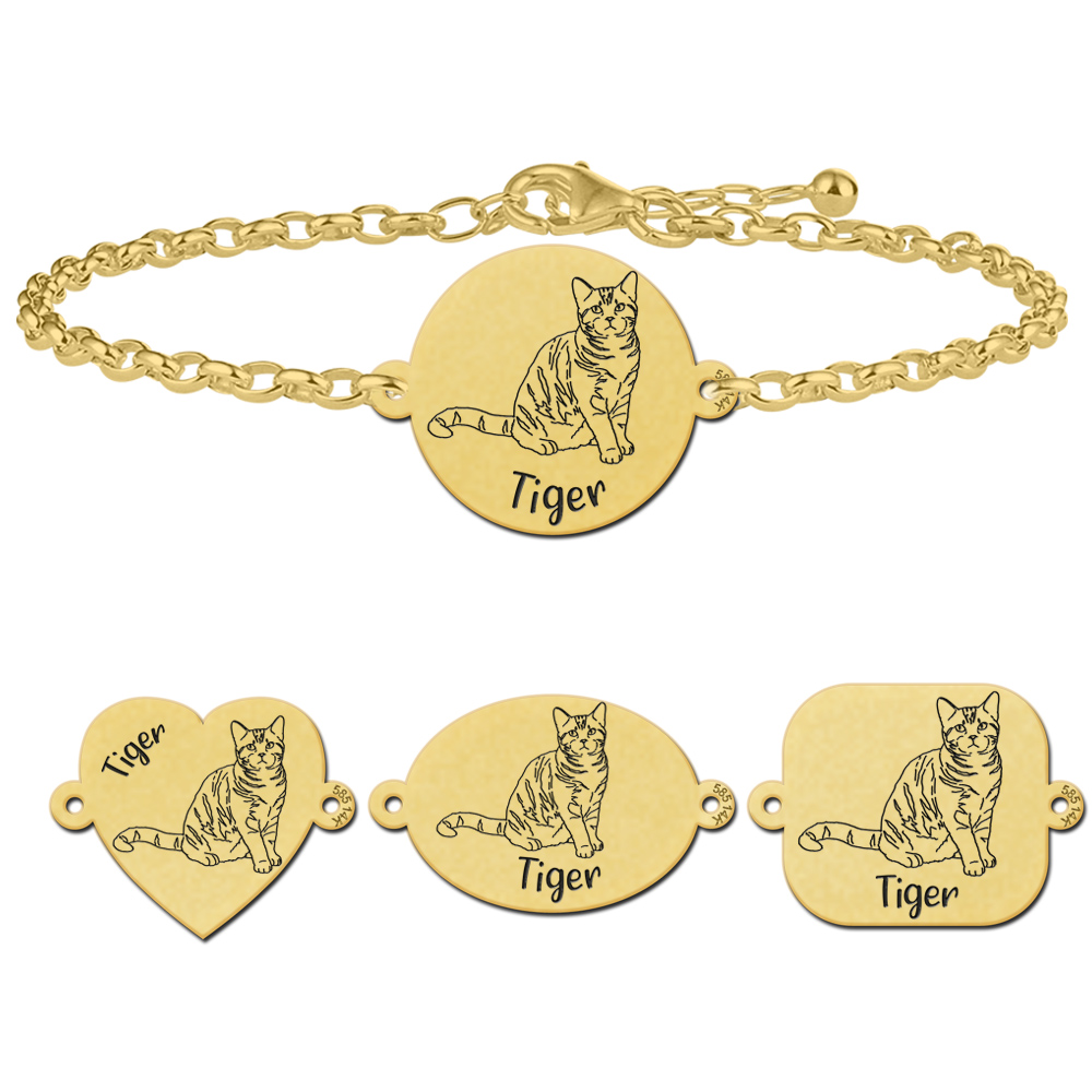 Gold cat bracelet American Shorthair