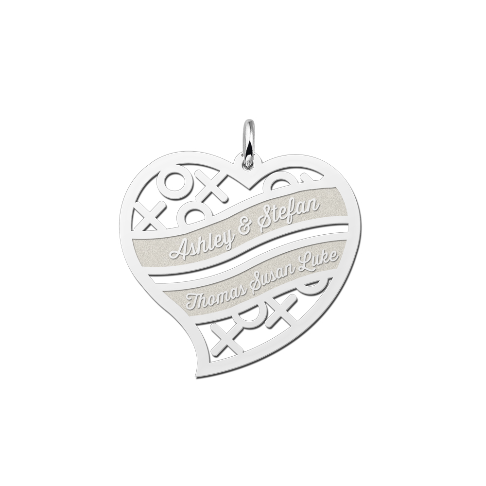 Silver Family Pendant Heart Shaped