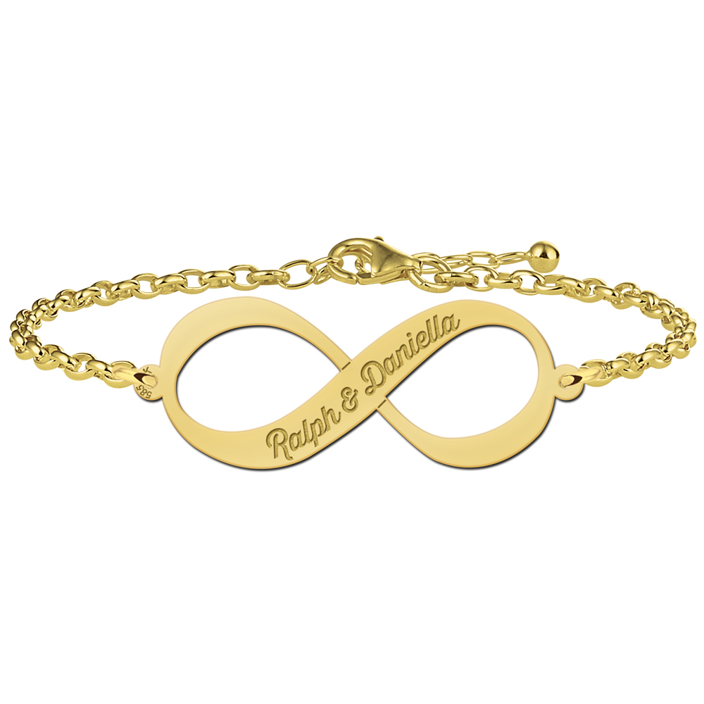 Gold infinity bracelet with two names