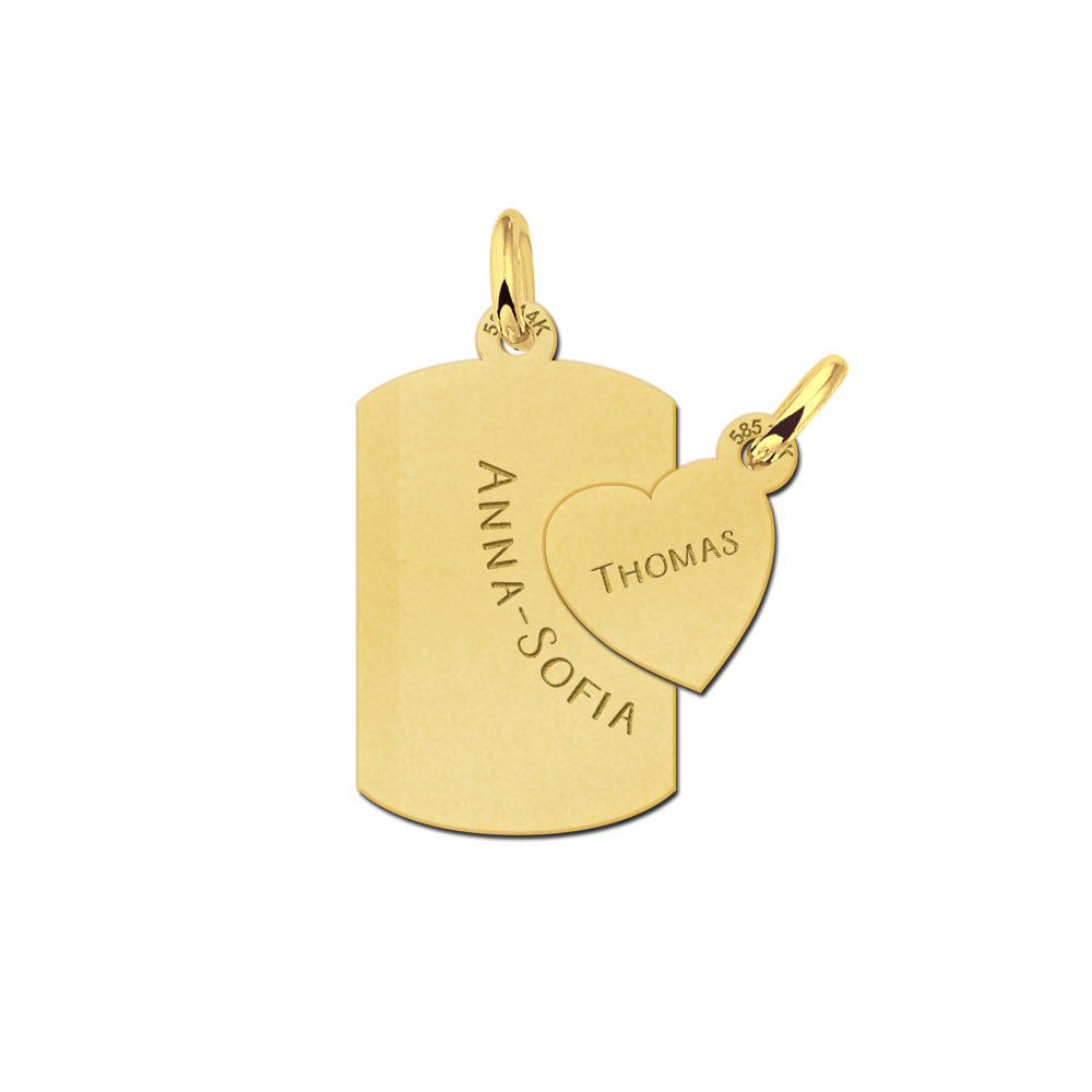 Golden friendship pendant dogtag and heart