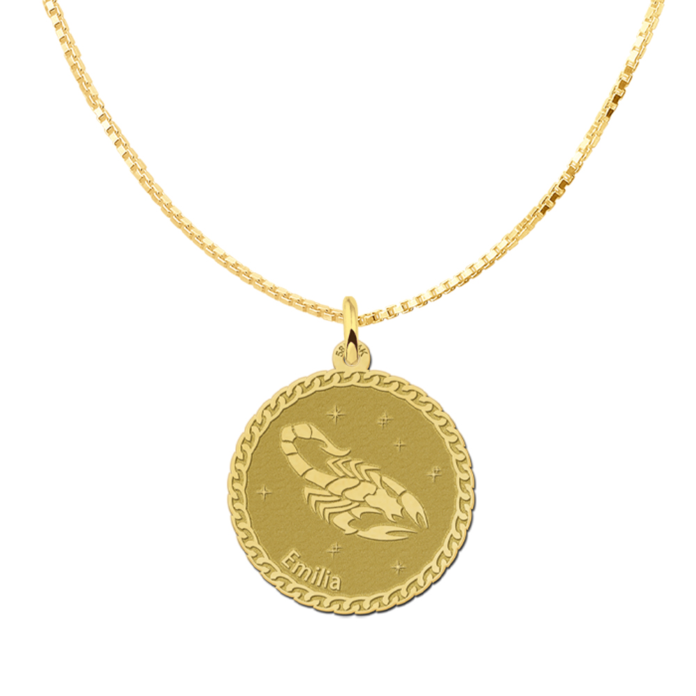 Golden round zodiac pendant Scorpion