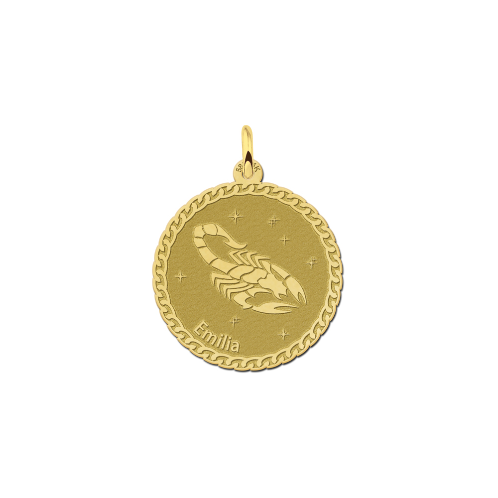 Golden round zodiac pendant Scorpion