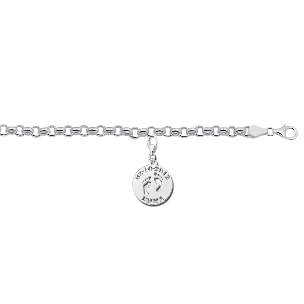 Silver baby charm feet with name and date