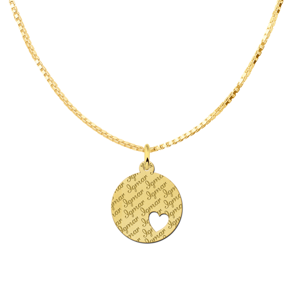 Gold Disc Necklace Engraved with Heart