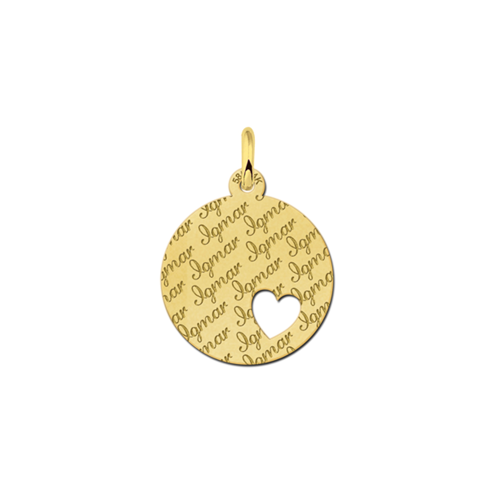 Gold Disc Necklace Engraved with Heart