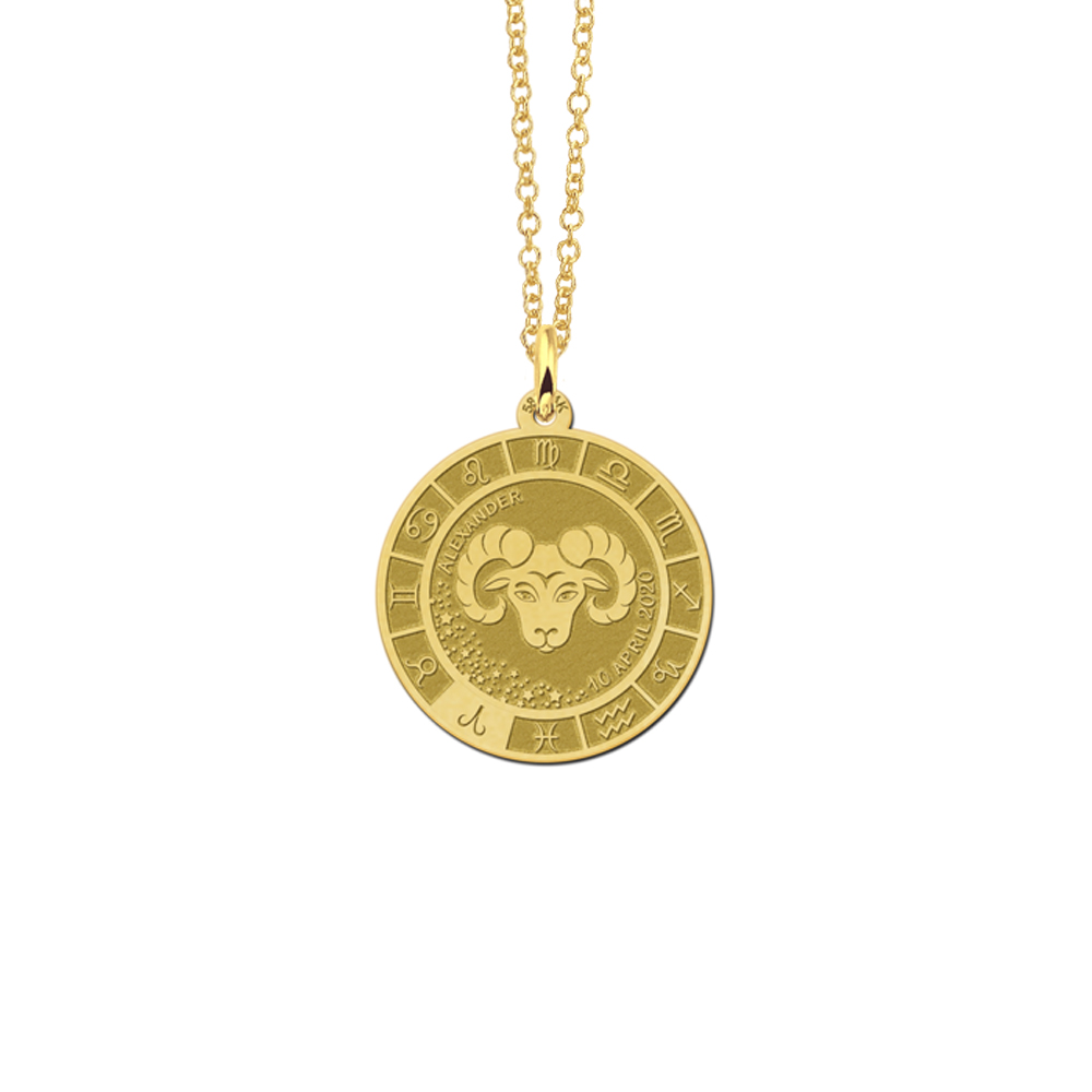 Gold round pendant zodiac aries