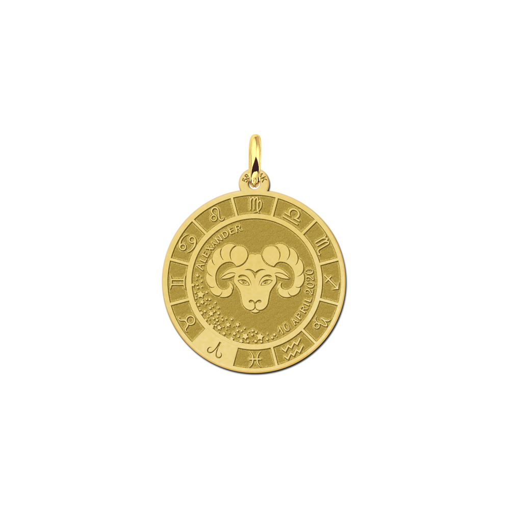 Gold round pendant zodiac aries