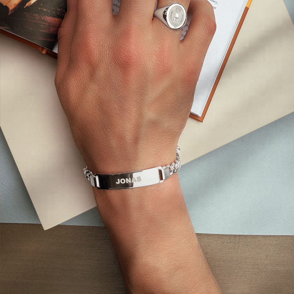 Light Men's Bracelet Silver Engraving Figaro