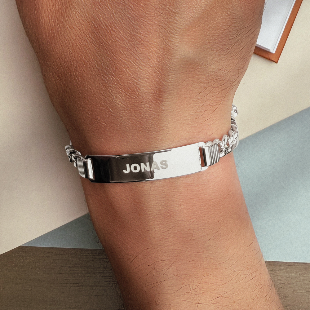 Light Men's Bracelet Silver Engraving Figaro