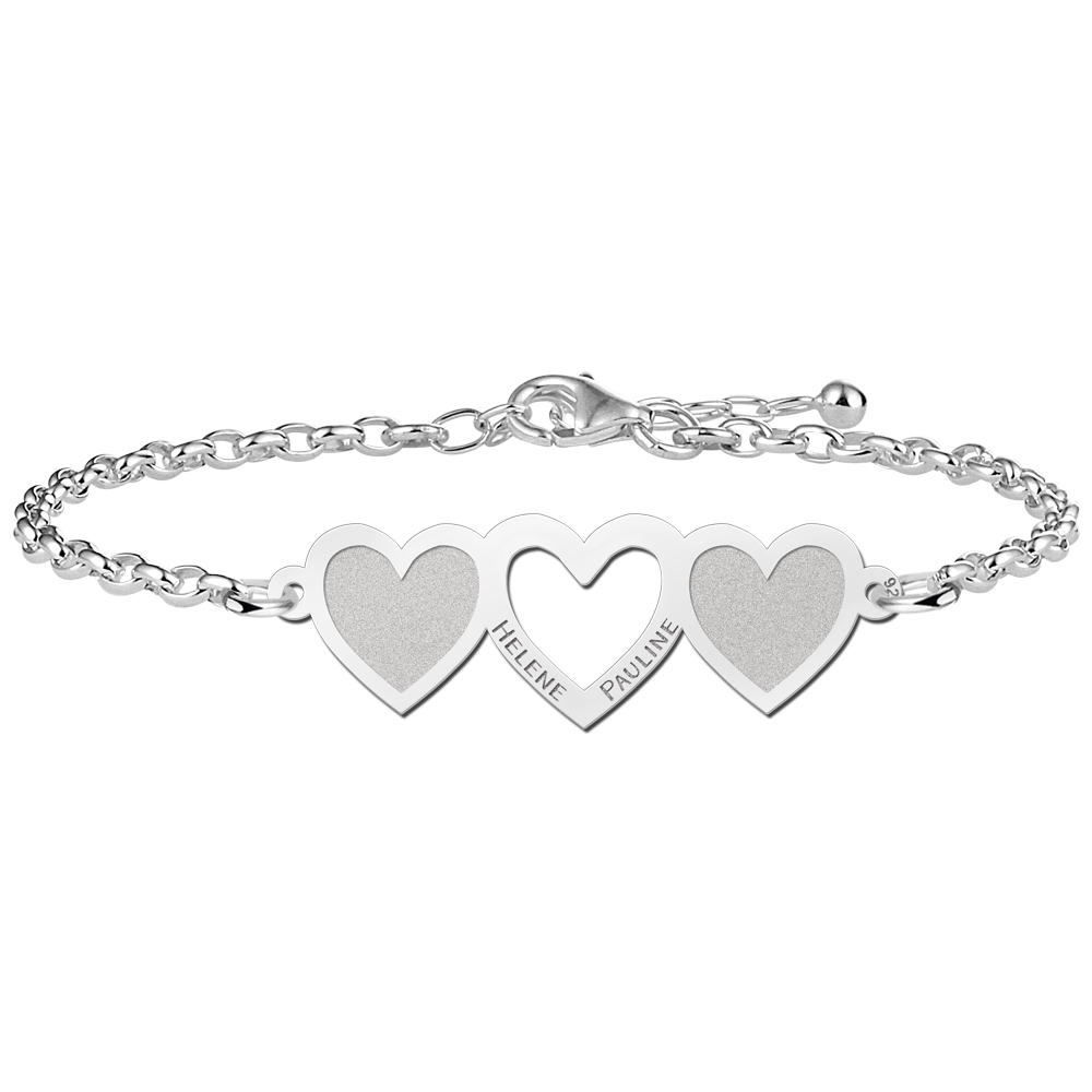 Heart of silver bracelet with three hearts