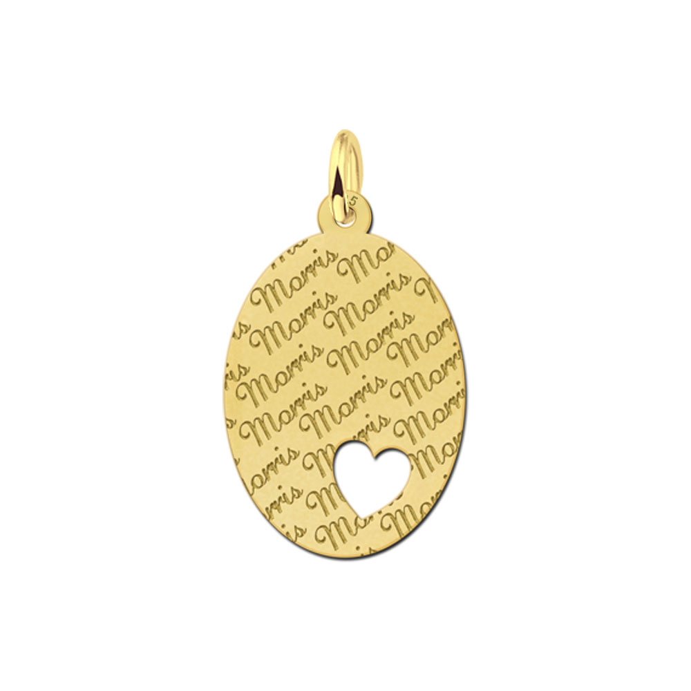 Gold-plated oval pendant with name pattern & heart