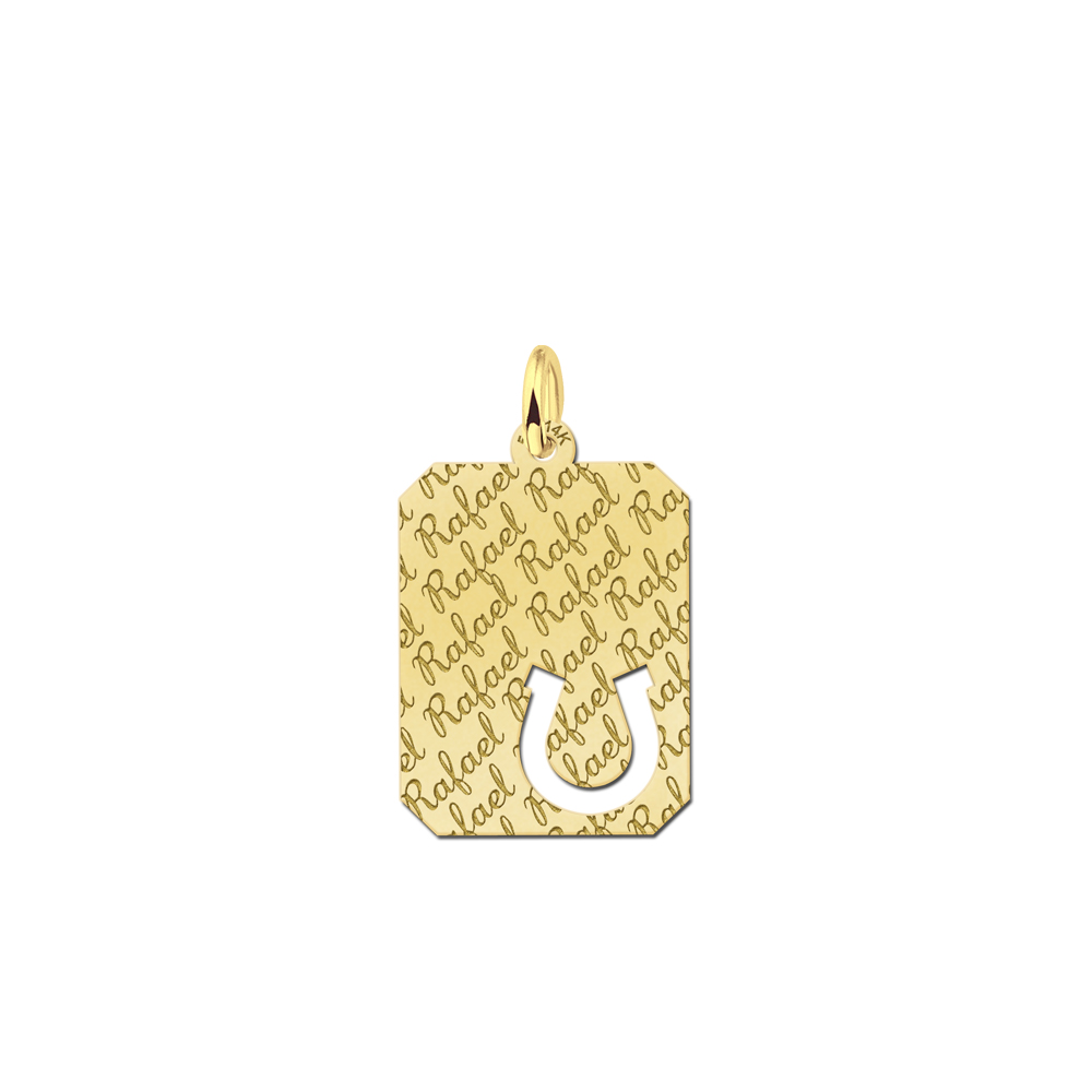 Golden Engraved Repeat Nametag Horseshoe