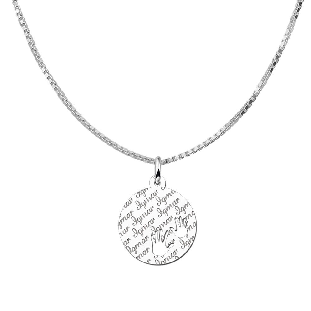 Fully Engraved Silver Disc Necklace with Baby Feet