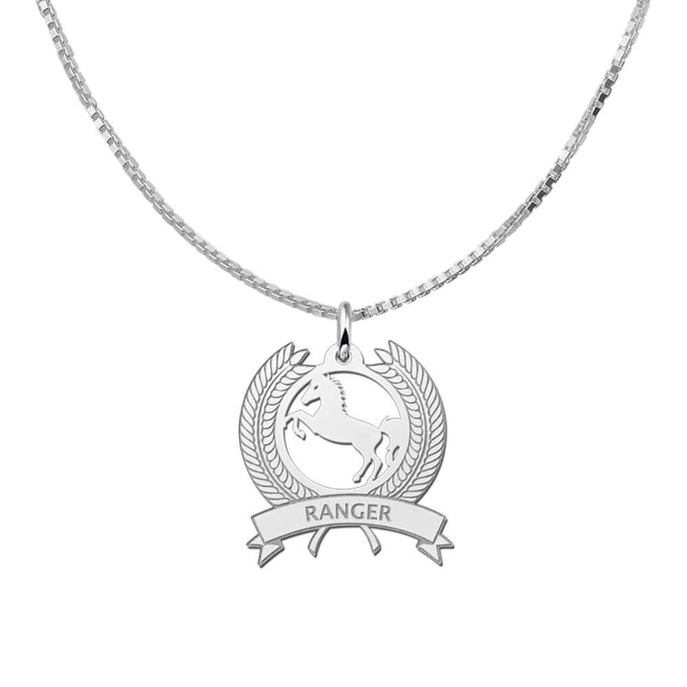 Silver pet namependant wreath horse