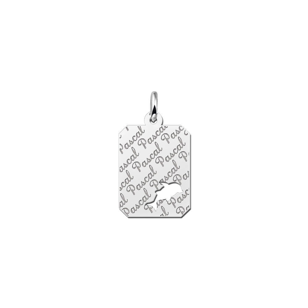 Silver Nametag with Dolphin, Rectangle With Repeated Engravings