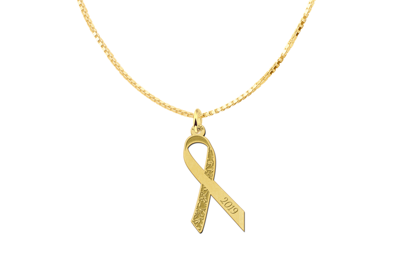 Golden Pink Ribbon pendant with flowers