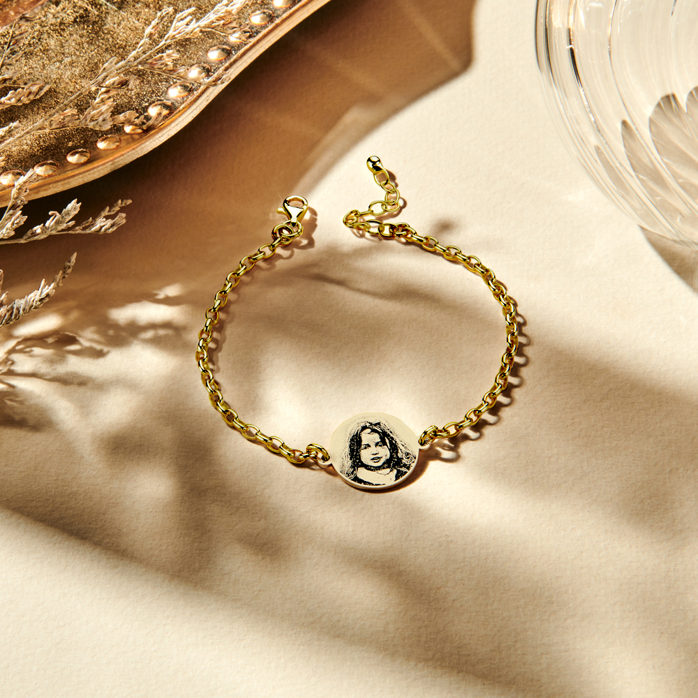 Gold Plated Round Photo Bracelet