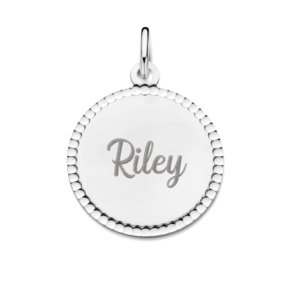 Silver Round Pendant with Name and Decorative Edge - Names4Ever