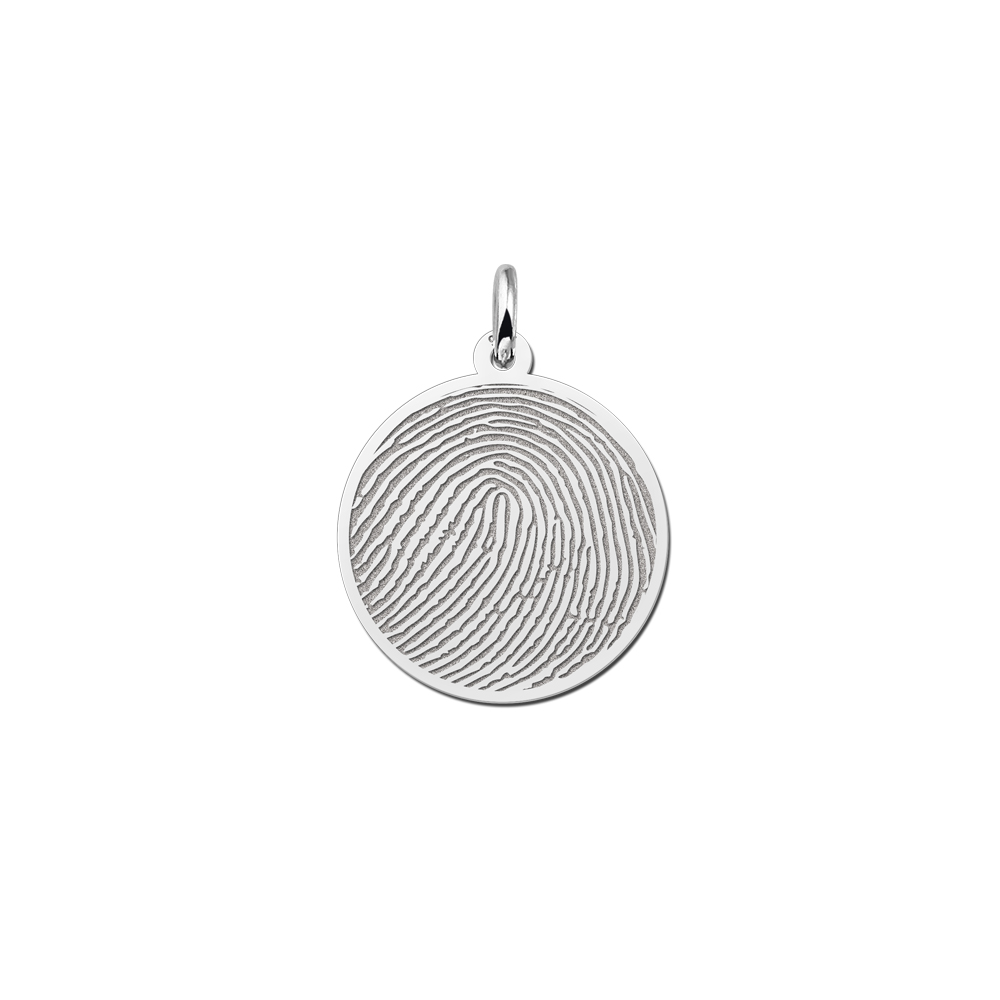 Silver round pendant with full fingerprint