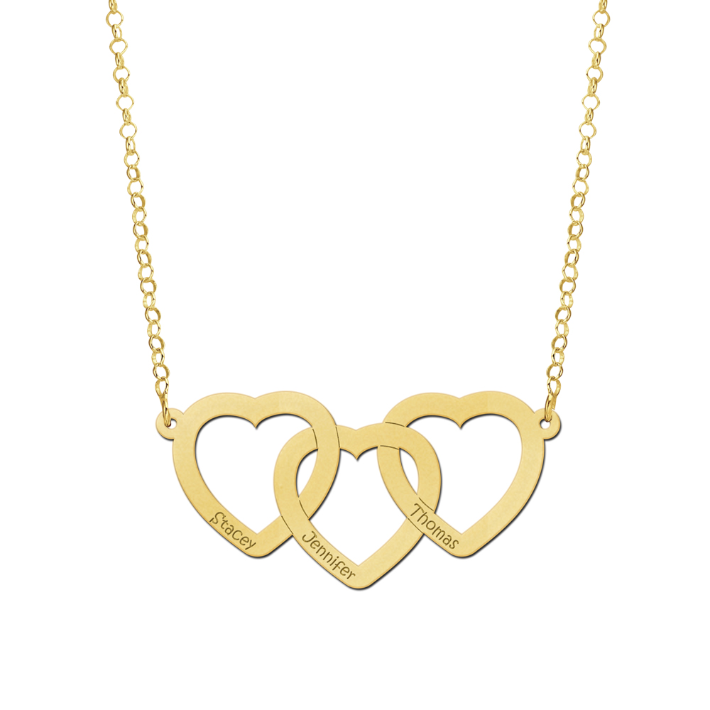 Golden necklace three hearts with name