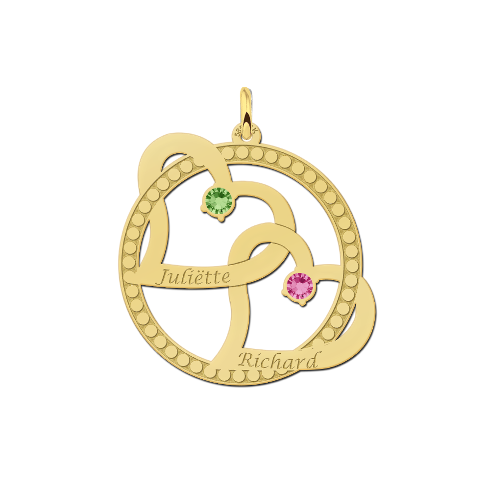 Golden Heart Pendance 2 Hearts with birthstones