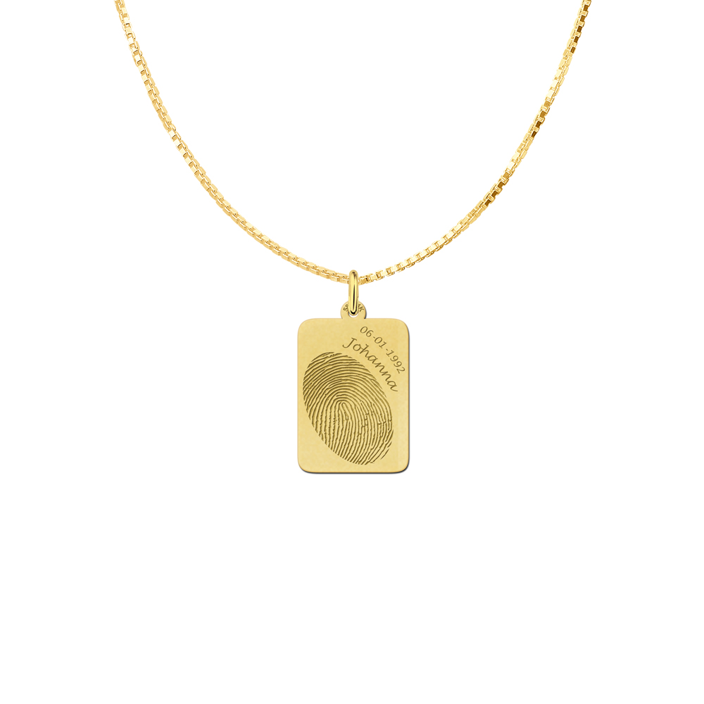 Golden fingerprint dogtag with name and date