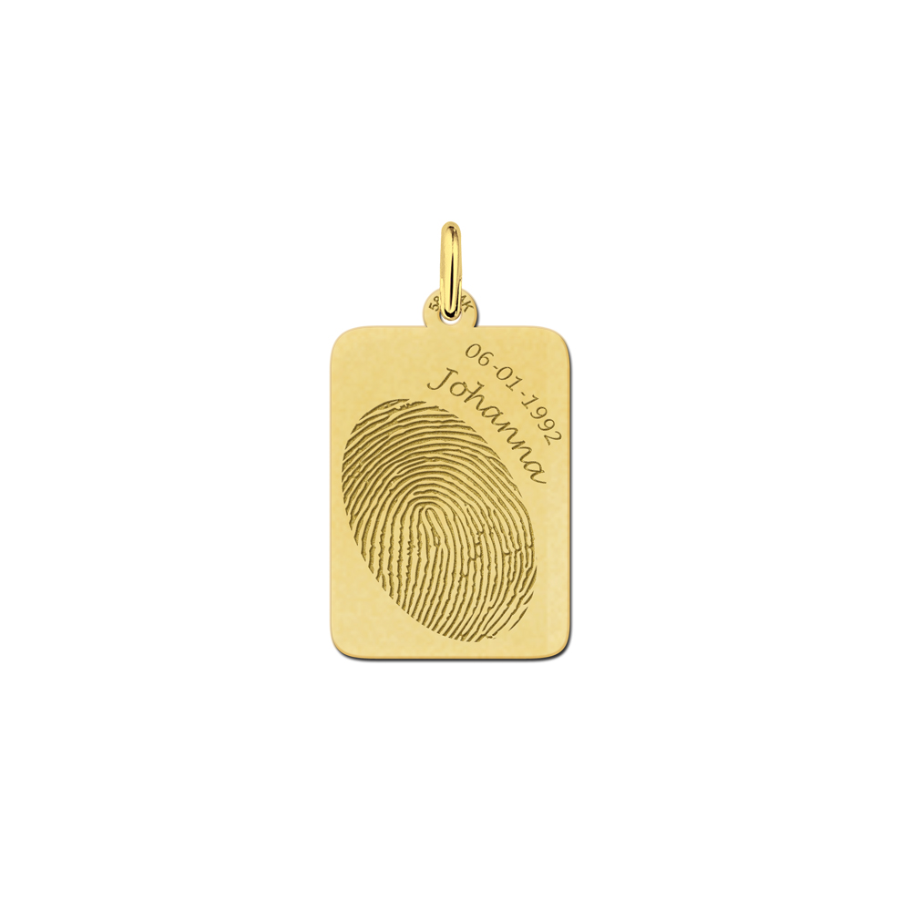 Golden fingerprint dogtag with name and date
