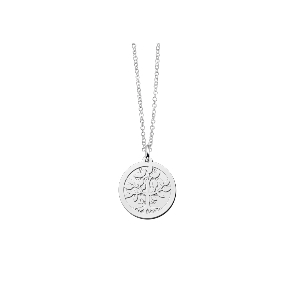 Silver tree of life necklace with two discs