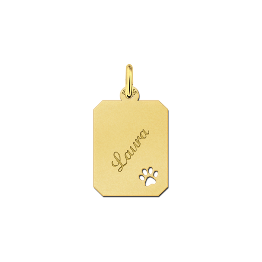 Gold Personalised Dog Tag with Name and Dog Paw