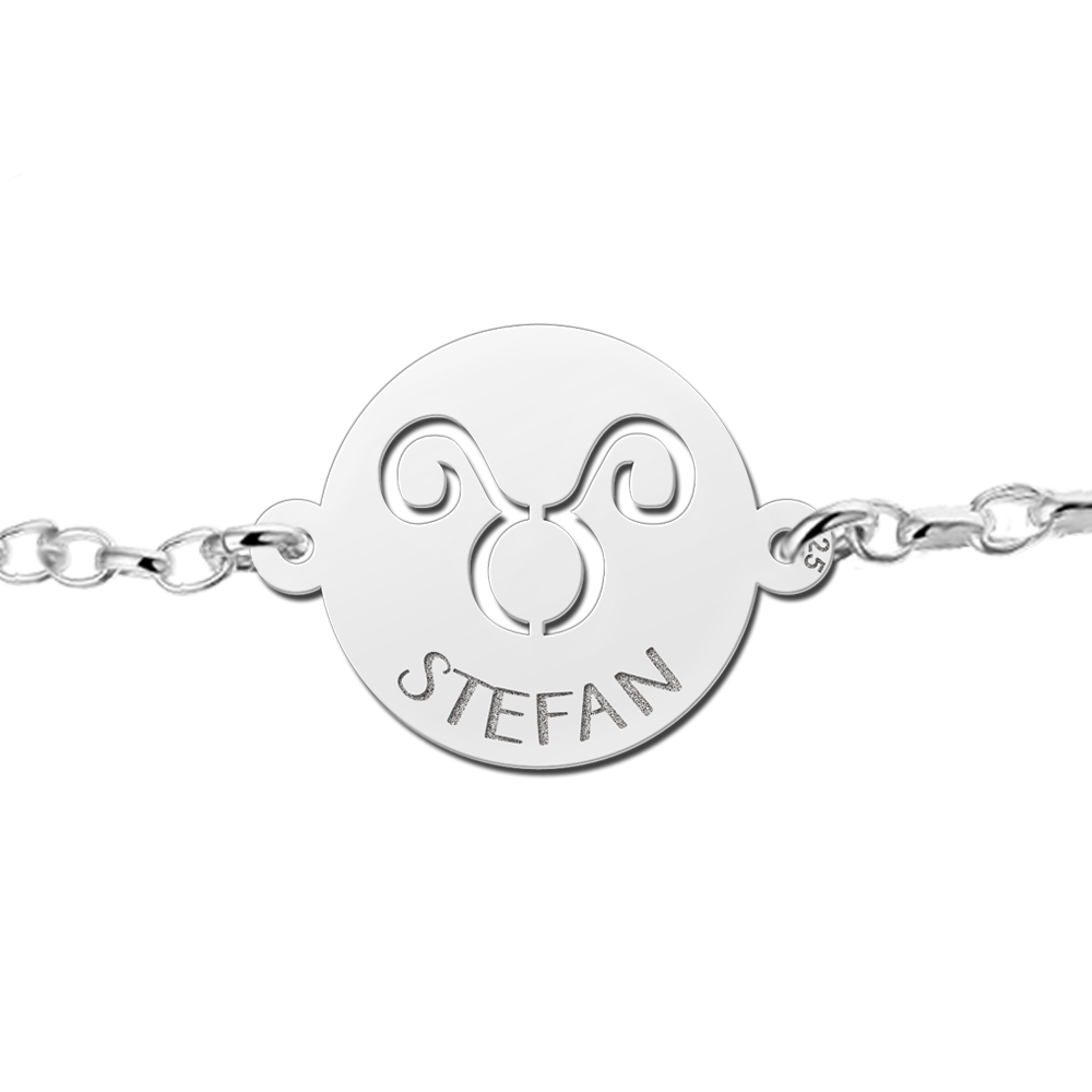 Silver star sign bracelet round Taurus