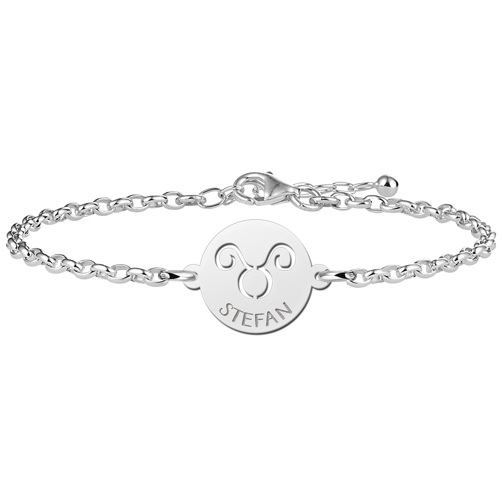 Silver star sign bracelet round Taurus