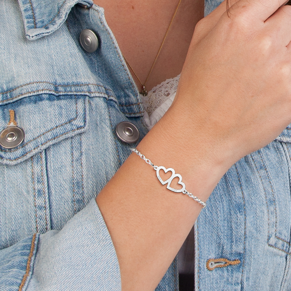 Silver heart bracelet with two names