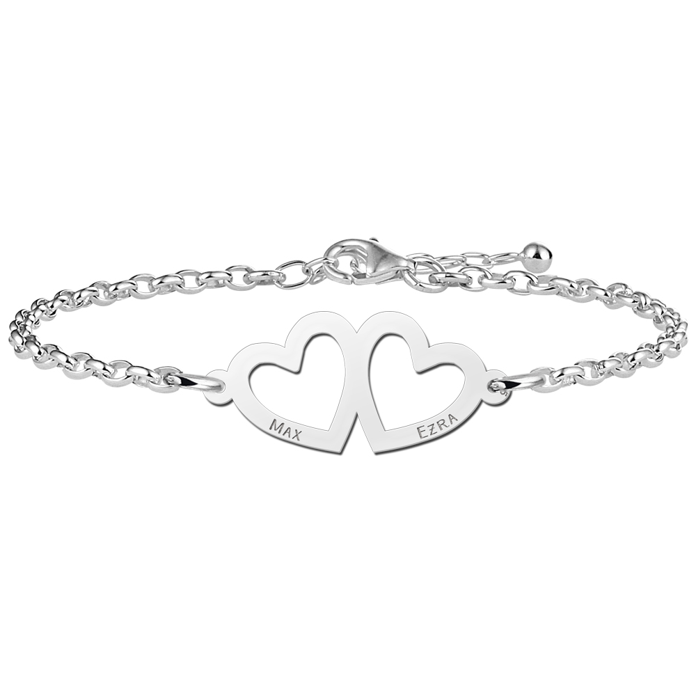 Silver heart bracelet with two names