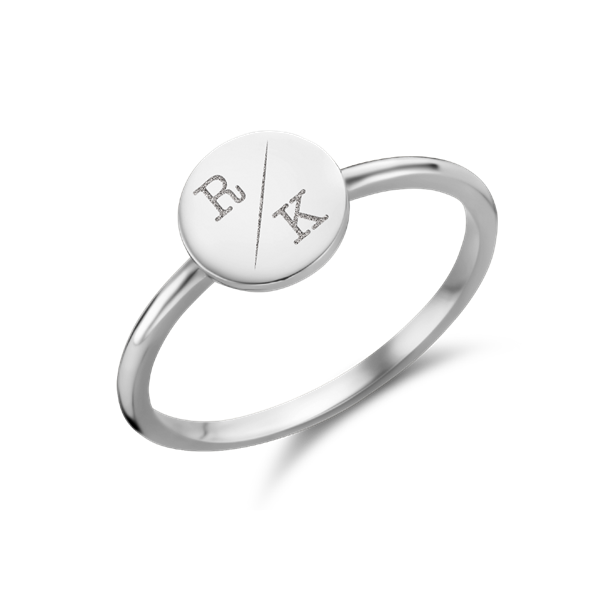 Disc silver signet ring with two initial