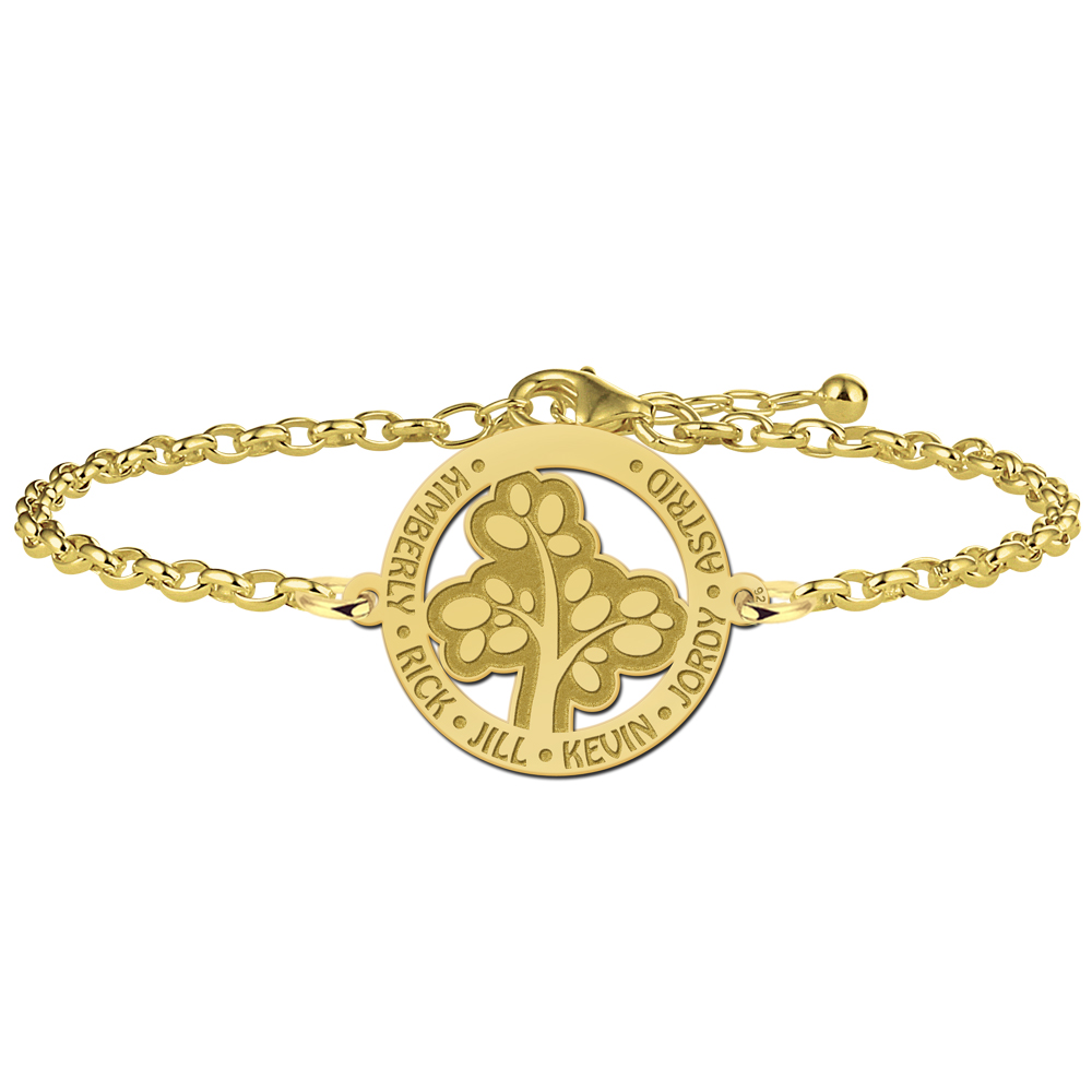 Gold Plated Openwork Family Tree Bracelet with Names