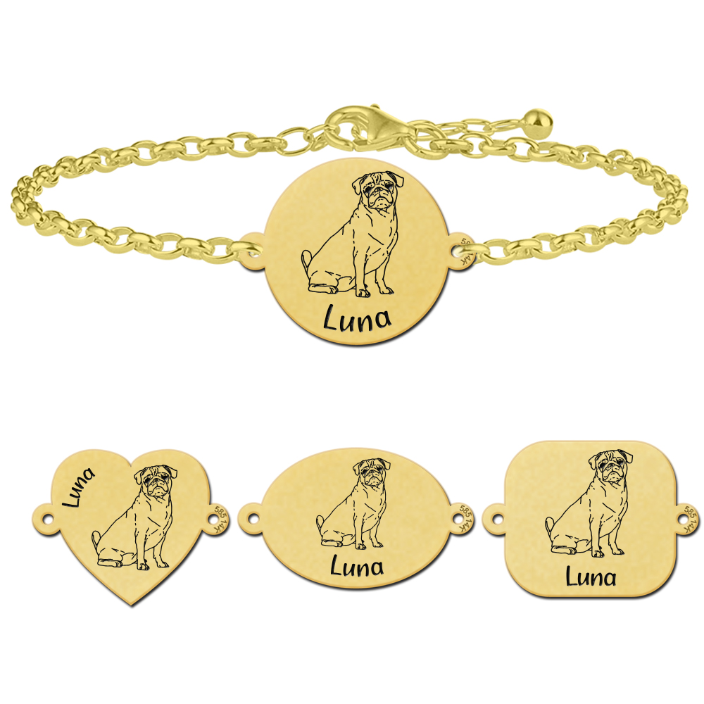 Gold portrait dog bracelet pug