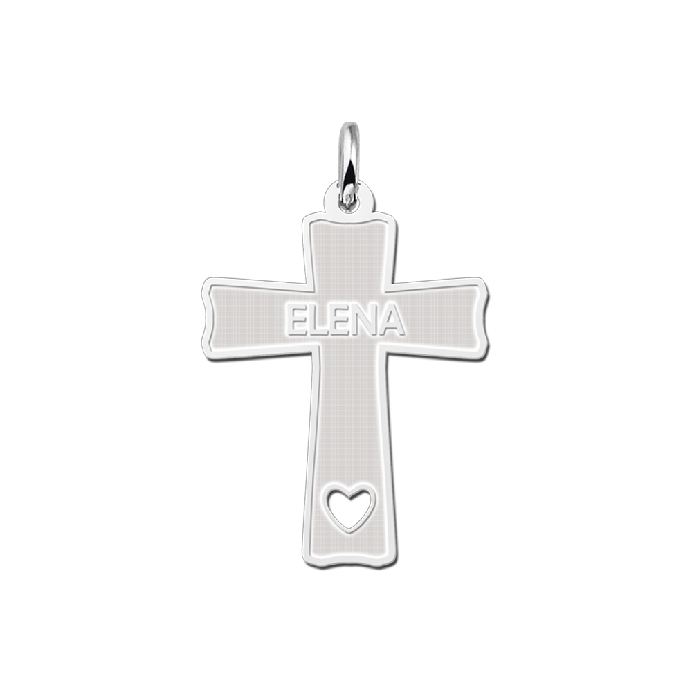 Silver Communion cross with engraving and cut out heart