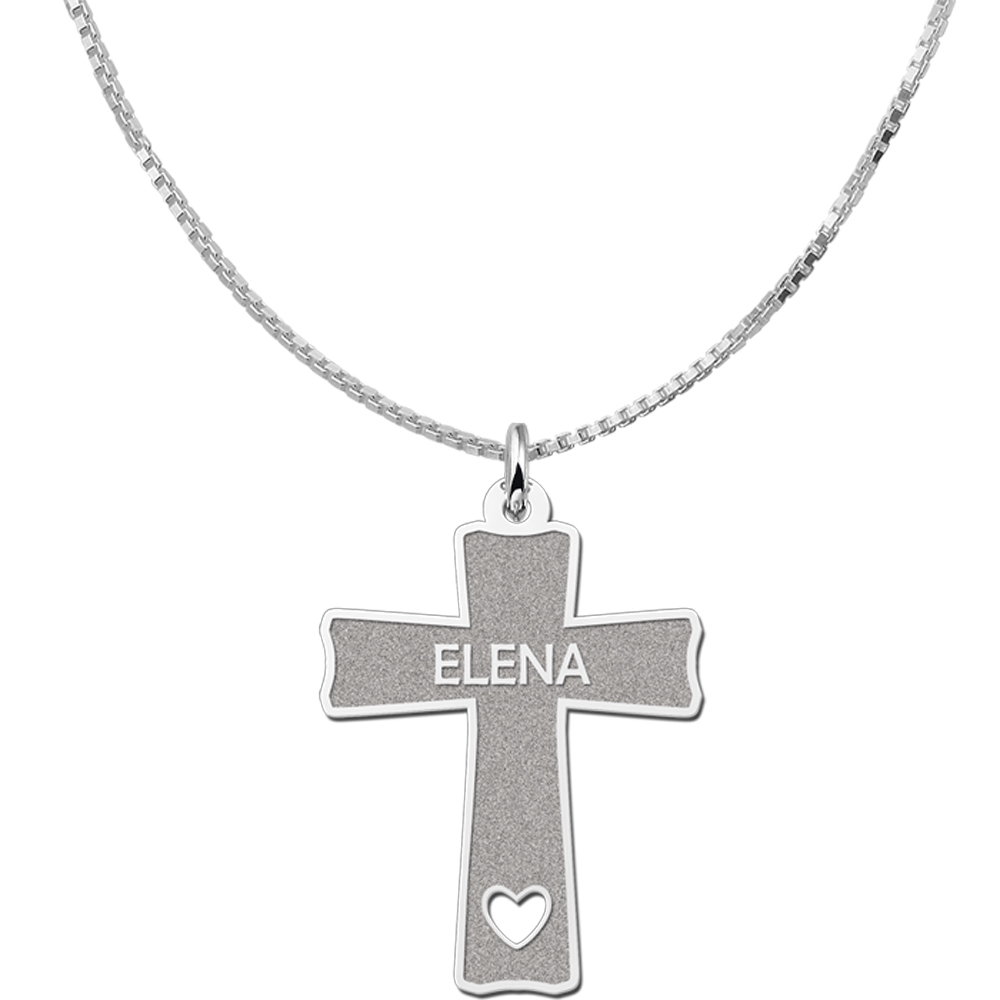 Silver Communion cross with engraving and cut out heart