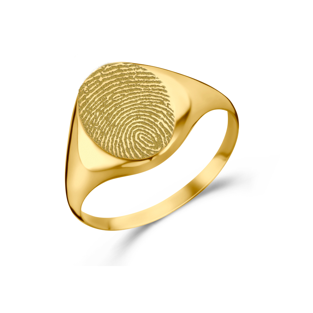 Gold signet ring oval with fingerprint