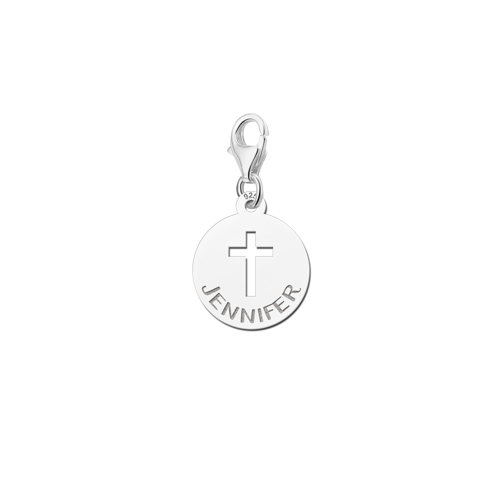 Silver charm Cross with name