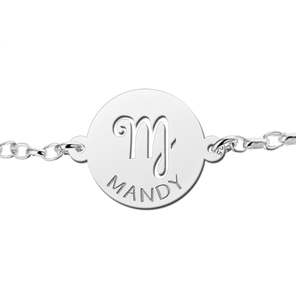 Silver star sign bracelet round Virgo